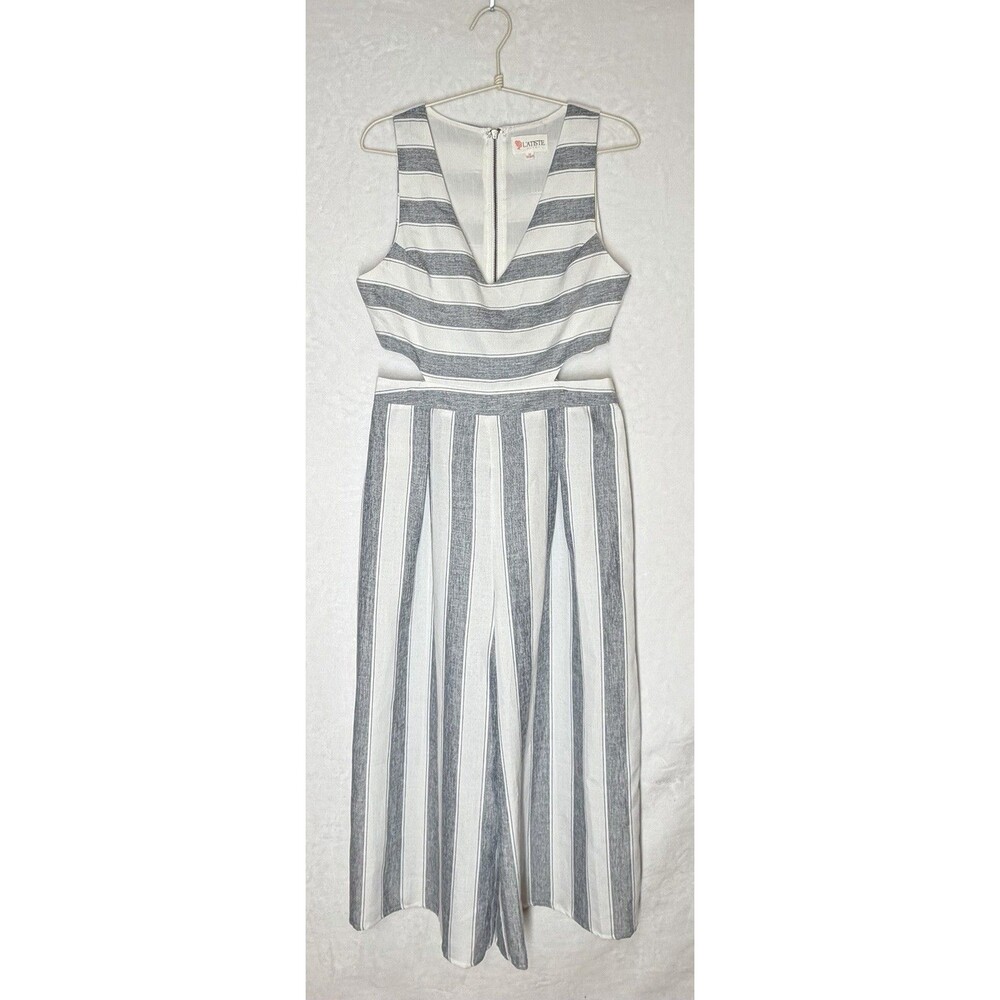 L'ATISTE by Amy Sleeveless Jumpsuit Cut-Out Waist M Striped Wide-Leg Crop Woven